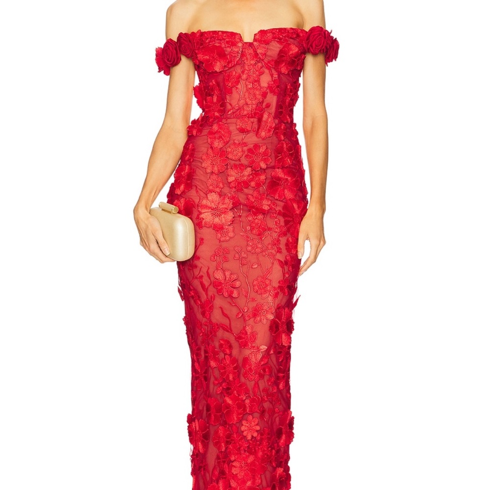 Bronx and Banco Strapless Red Floral Dress
